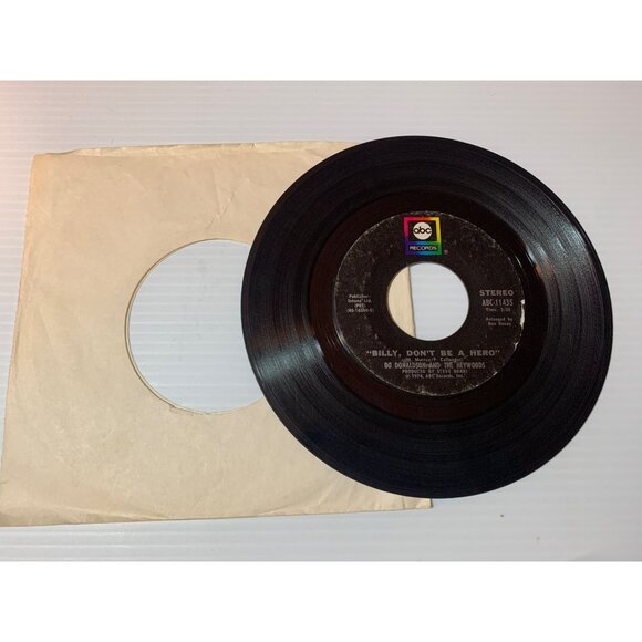 Vintage 45 RPM Vinyl Record Bo Donaldson & The Heywoods "Billy Dont Be A Hero" & - Picture 1 of 5
